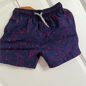 Vintage Summer Boys Navy Flamingo Print Swim Trunks Size 7
